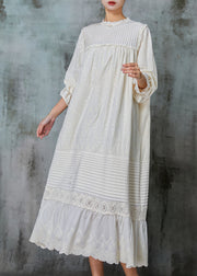 Organic White Embroidered Patchwork Linen Maxi Dresses Spring