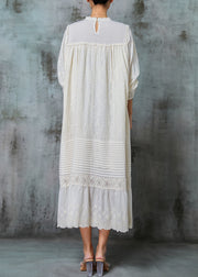 Organic White Embroidered Patchwork Linen Maxi Dresses Spring