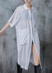 Organic White Oversized Pockets Linen Dress Summer