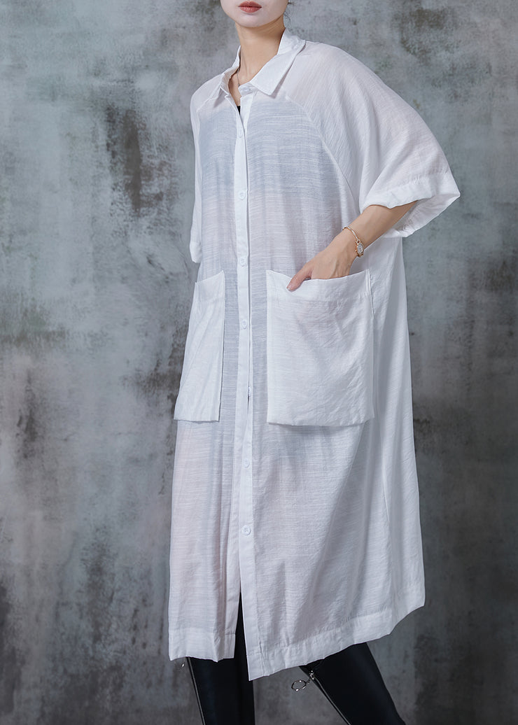 Organic White Oversized Pockets Linen Dress Summer