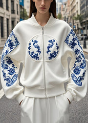 Organic White Oversized Print Cotton Coat Outwear Fall