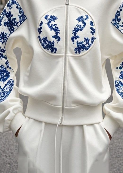 Organic White Oversized Print Cotton Coat Outwear Fall