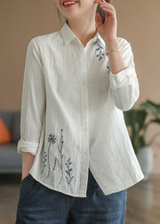 Organic White Peter Pan Collar Cotton Shirt Long Sleeve