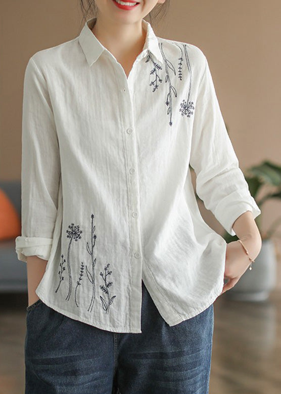 Organic White Peter Pan Collar Cotton Shirt Long Sleeve