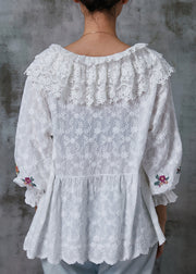 Organic White Peter Pan Collar Embroidered Cotton Top Spring