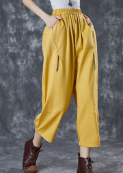 Organic Yellow Oversized Pockets Linen Pants Summer