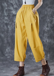Organic Yellow Oversized Pockets Linen Pants Summer