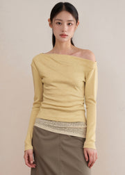 Organic Yellow Patchwork Fake Two Pieces Knit Tops Fall