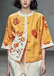 Organic Yellow Print Ruffled Coats Fall