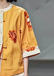 Organic Yellow Print Ruffled Coats Fall