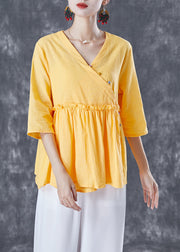 Organic Yellow Ruffled Exra Large Hem Cotton Shirt Top Summer