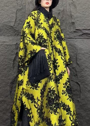 Organic Yellow Stand Collar Pockets Print Parka Winter