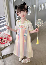 Oriental Green Tasseled Embroideried Patchwork Chiffon Baby Girls  Dress Summer