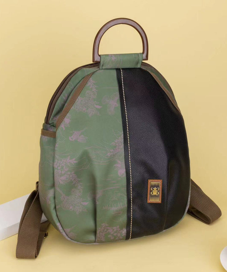 Oriental Style Gradient Green Print Patchwork Backpack Bag