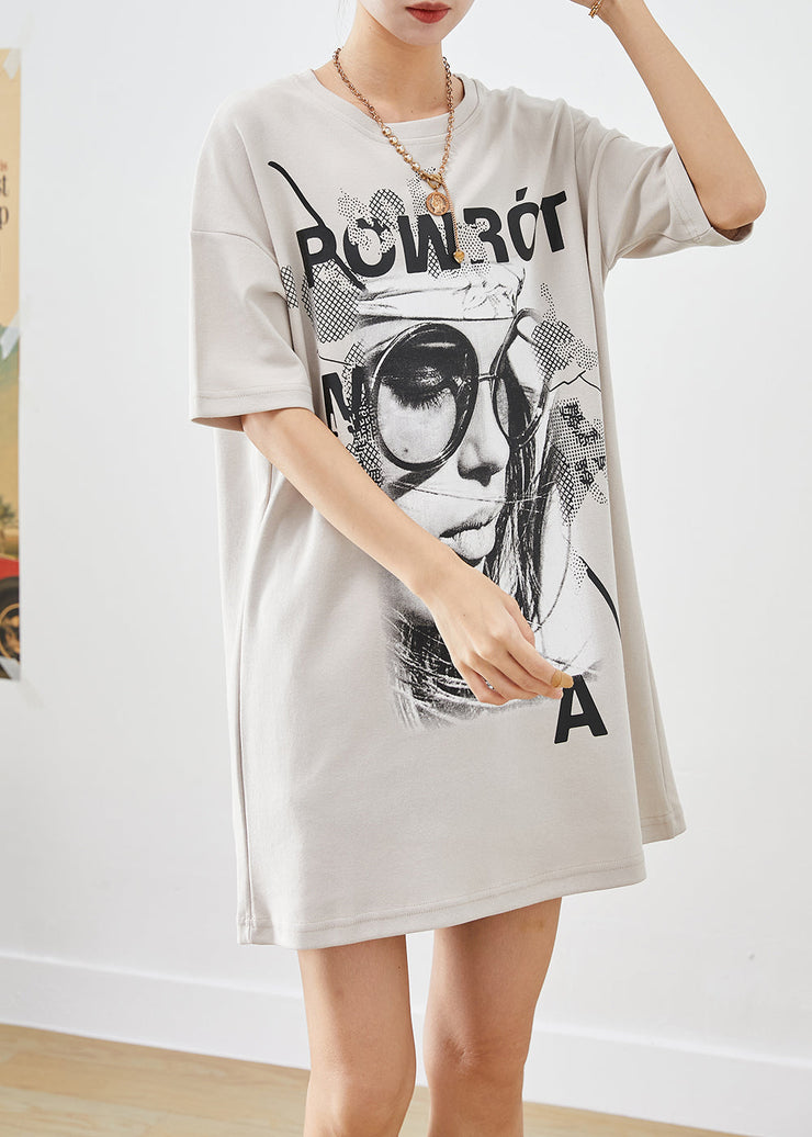 Original Apricot Oversized Print Cotton Long Tanks Summer