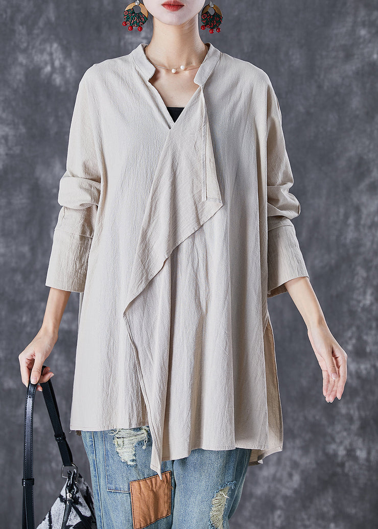 Original Asymmetrical Side Open Linen Shirt Tops Fall