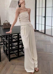 Original Beige Cold Shoulder Tops And Pants Cotton Two-Piece Set Sleeveless