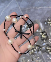 Original Black Stainless Steel Pearl Beading Bow Necklace