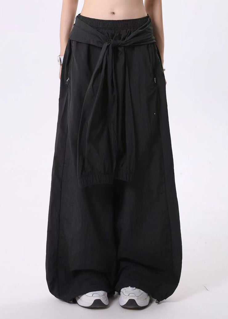 Original Black Strap Design Draping Wide Leg Pants Spring