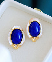 Original Blue Sterling Silver Alloy Zircon Gem Stone Stud Earrings