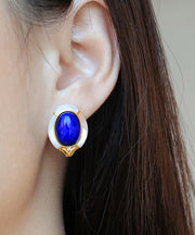 Original Blue Sterling Silver Alloy Zircon Gem Stone Stud Earrings