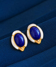 Original Blue Sterling Silver Alloy Zircon Gem Stone Stud Earrings