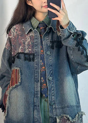 Original Blue Tasseled Pockets Patchwork Denim Jackets Spring