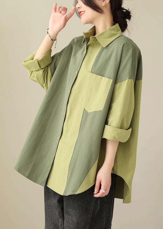 Original Colorblock Asymmetrical Patchwork Cotton Shirt Spring