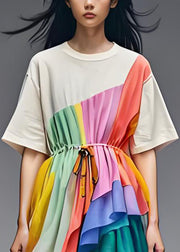 Original Design Asymmetrical Drawstring Patchwork Cotton Dress Summer