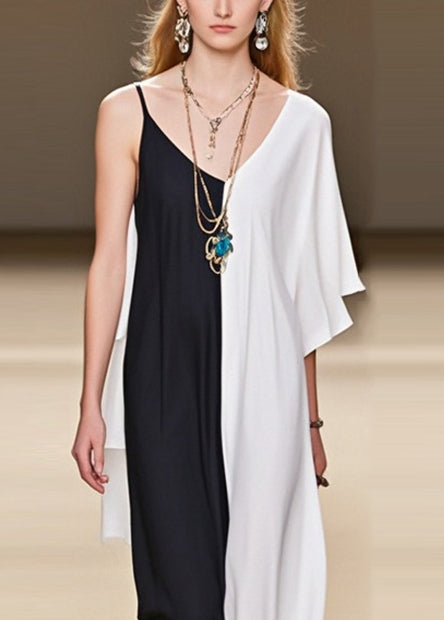 Original Design Asymmetrical Patchwork Chiffon One Shoulder Dress Summer