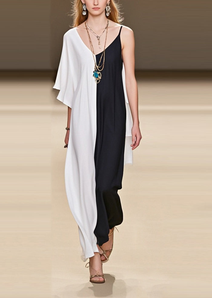 Original Design Asymmetrical Patchwork Chiffon One Shoulder Dress Summer