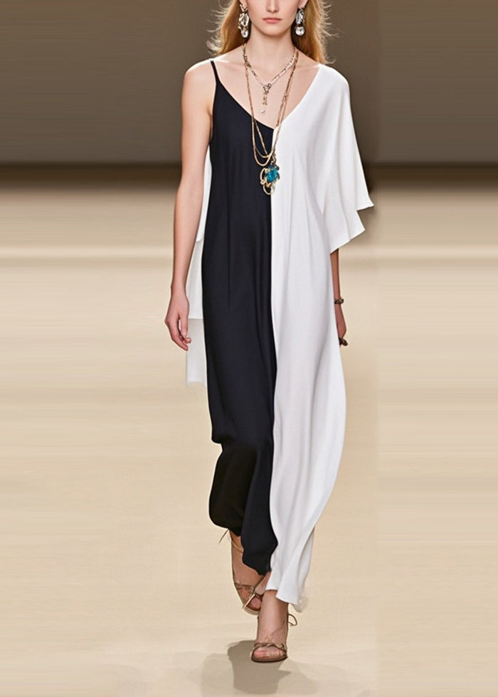 Original Design Asymmetrical Patchwork Chiffon One Shoulder Dress Summer