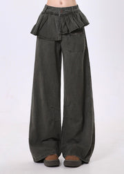 Original Design Asymmetrical Wrinkled Patchwork Denim Wide Leg Pants Spring