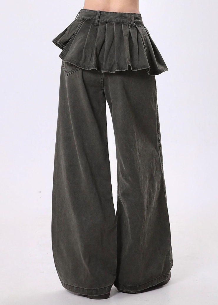 Original Design Asymmetrical Wrinkled Patchwork Denim Wide Leg Pants Spring