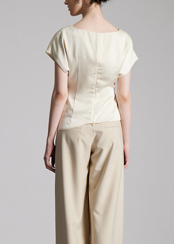 Original Design Beige Asymmetrical Design Wrinkled Silk Top Summer