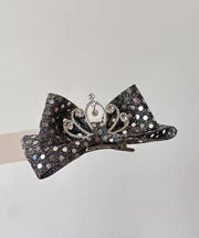 Original Design Black Alloy Zircon Bow Sequins Crown Kids Hairpin