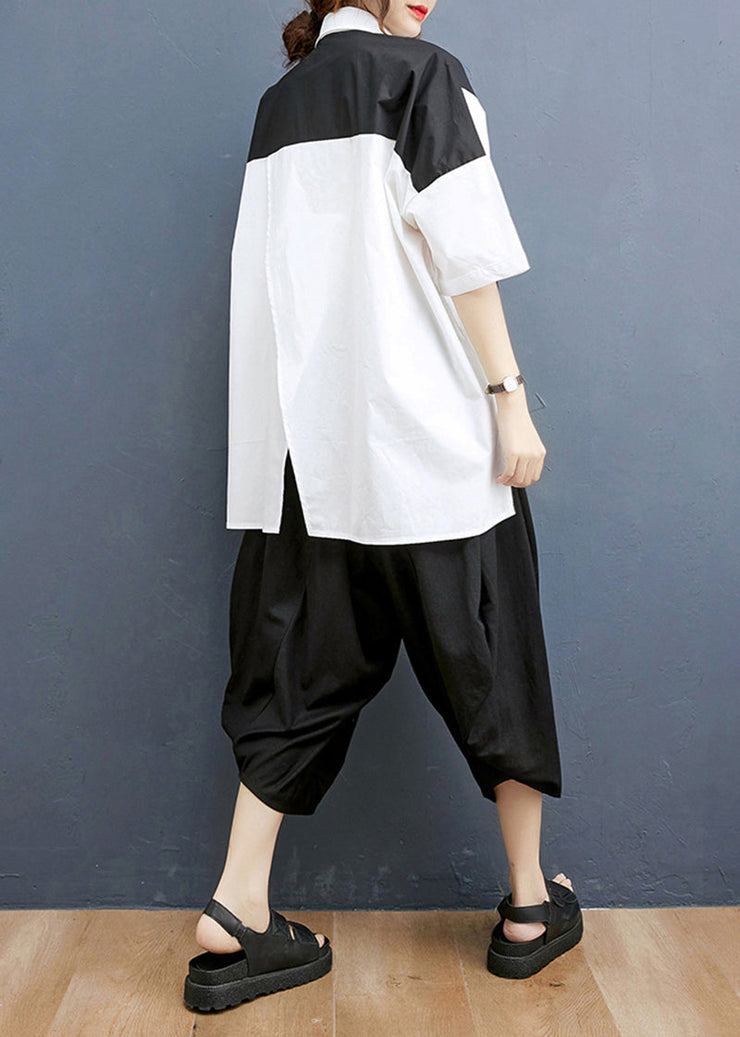 Original Design Black Asymmetrical Design Patchwork Cotton Two Pieces Set Summer