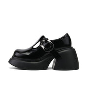 Original Design Black Chunky Heel Faux Leather Buckle Strap