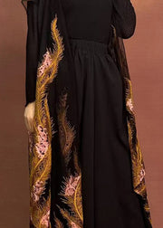 Original Design Black Embroidered Floral Wide Leg Pants Spring