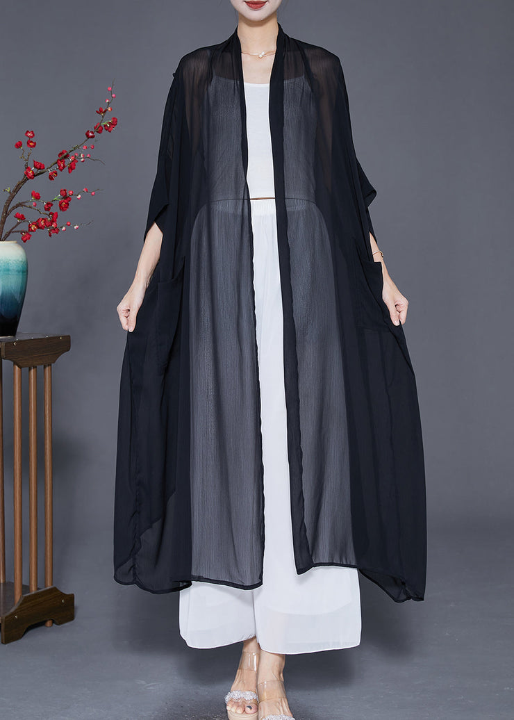 Original Design Black Oversized Black Side Open Silk Cardigan Summer