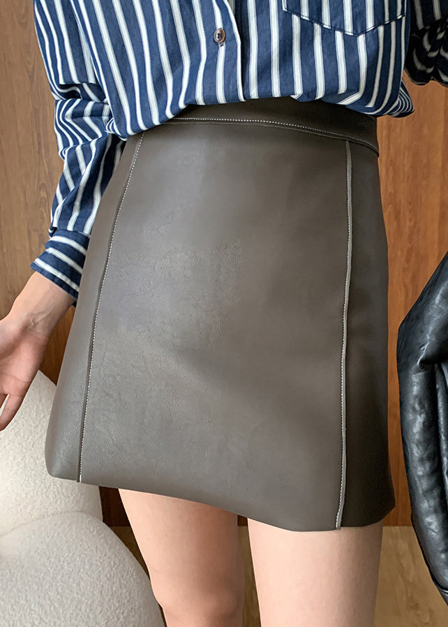 Original Design Black Patchwork Faux Leather Skirt Spring