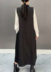 Original Design Black Peter Pan Collar Button Long Dresses Spring