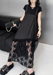 Original Design Black Ruffled Lace Strap Dress Summer