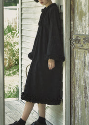 Original Design Black Ruffled Patchwork Cotton Dress Spring