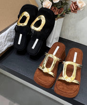 Original Design Black Sequined Splicing Wedge Heels Slide Sandals