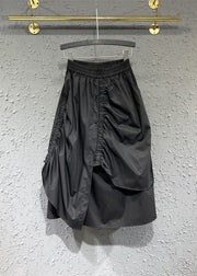 Original Design Black Wrinkled Asymmetrical Patchwork Cotton Skirt Fall