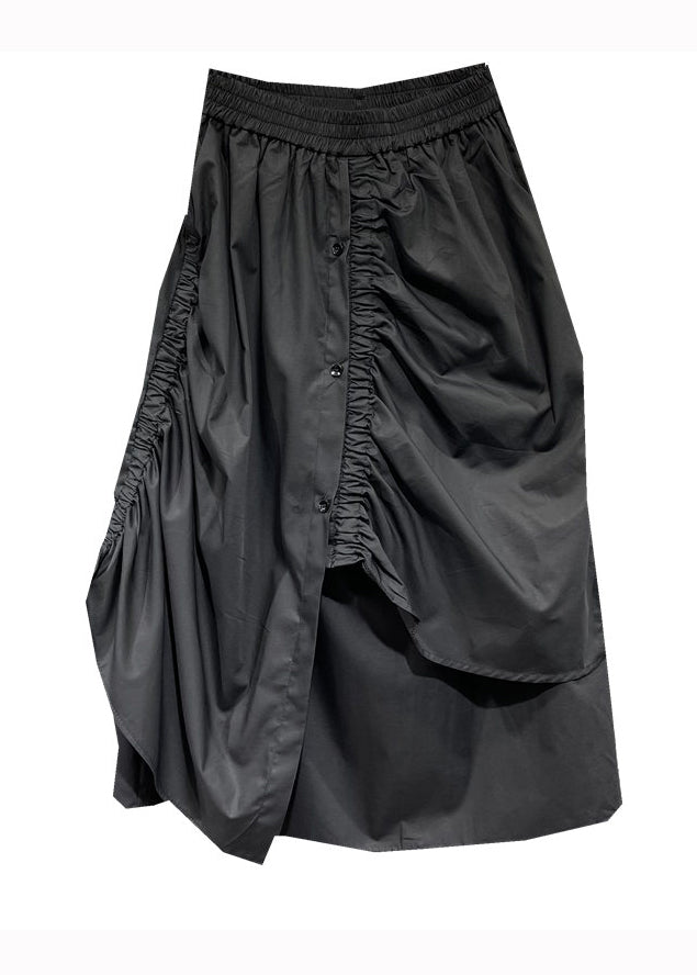 Original Design Black Wrinkled Asymmetrical Patchwork Cotton Skirt Fall