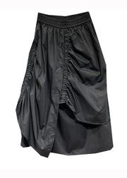 Original Design Black Wrinkled Asymmetrical Patchwork Cotton Skirt Fall