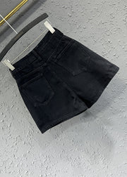 Original Design Black Zip Up Pockets Patchwork Denim Shorts Summer