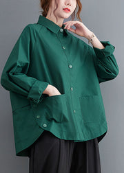 Original Design Blackish Green Oversized Patchwork Cotton Shirt Top Spring